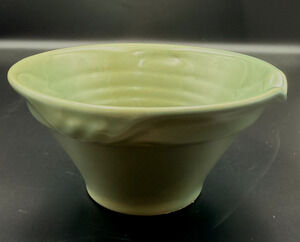 Vintage Over And Back Yellow Ware Green Pottery Mixing Bowl Pour Spout Farmhouse